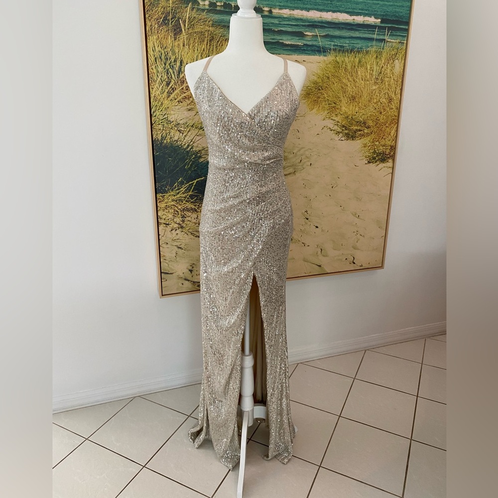 Sequin Criss Cross Back Long Dress